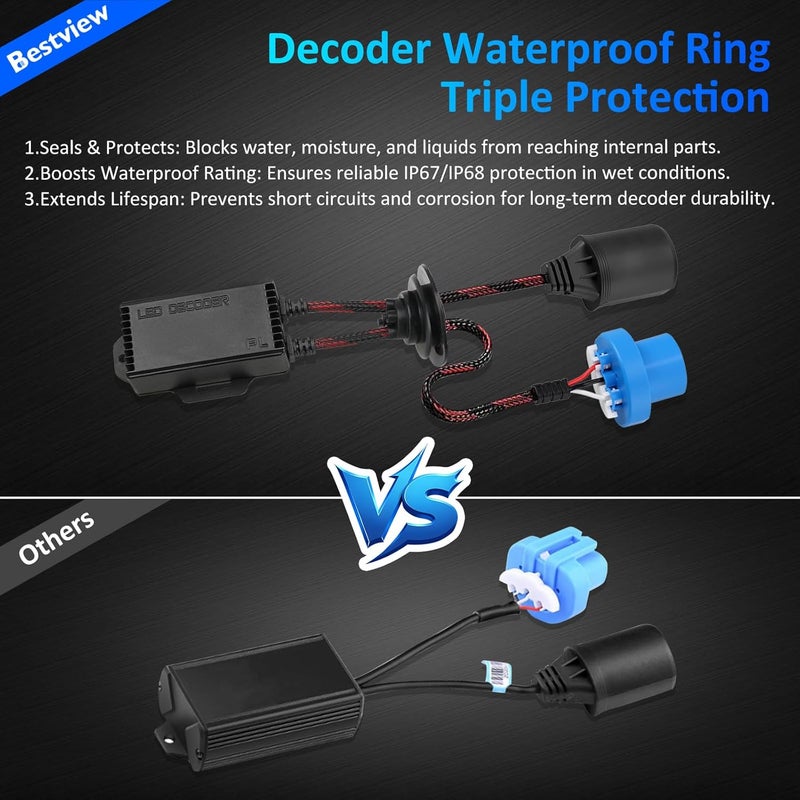 Best View 2PCS 9007/HB5 LED Light Canbus Decoder: Anti Flicker Harness, Resistor Decoders Error Free, LED Warning Canceller Resistor Adapter, 9007 Canbus Decoder Upgrade with Waterproof Rubber Ring - Image 4